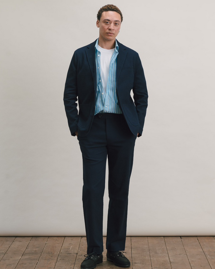 Dark Navy Seersucker Casual Trousers