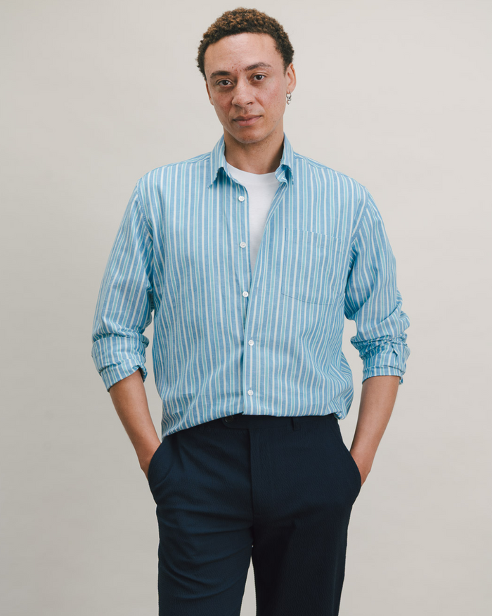 Dark Navy Seersucker Casual Trousers
