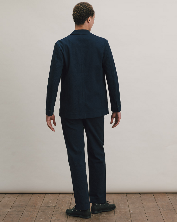 Dark Navy Seersucker Cotton Blazer