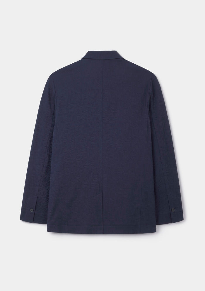 Dark Navy Seersucker Cotton Blazer, Blazer - SIRPLUS