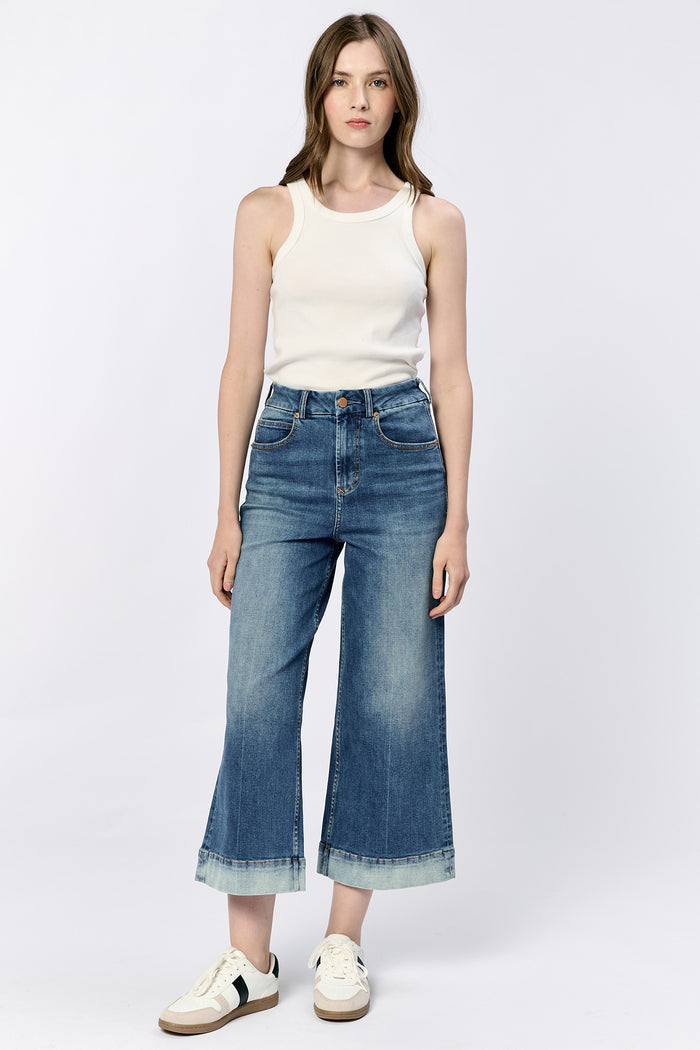 audrey cuffed denim jeans cropped