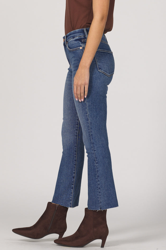 cropped flare mid rise raw hem Jeanne