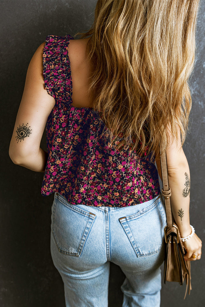 Débardeur fleuri à bretelles et volants Rose Boho-A WOMAN WE LOVE