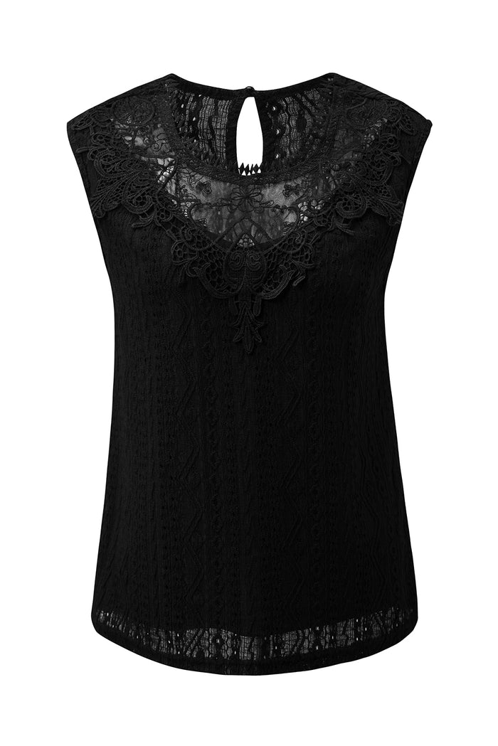 Débardeur noir en dentelle guipure au crochet avec trou de serrure dans le dos-A WOMAN WE LOVE