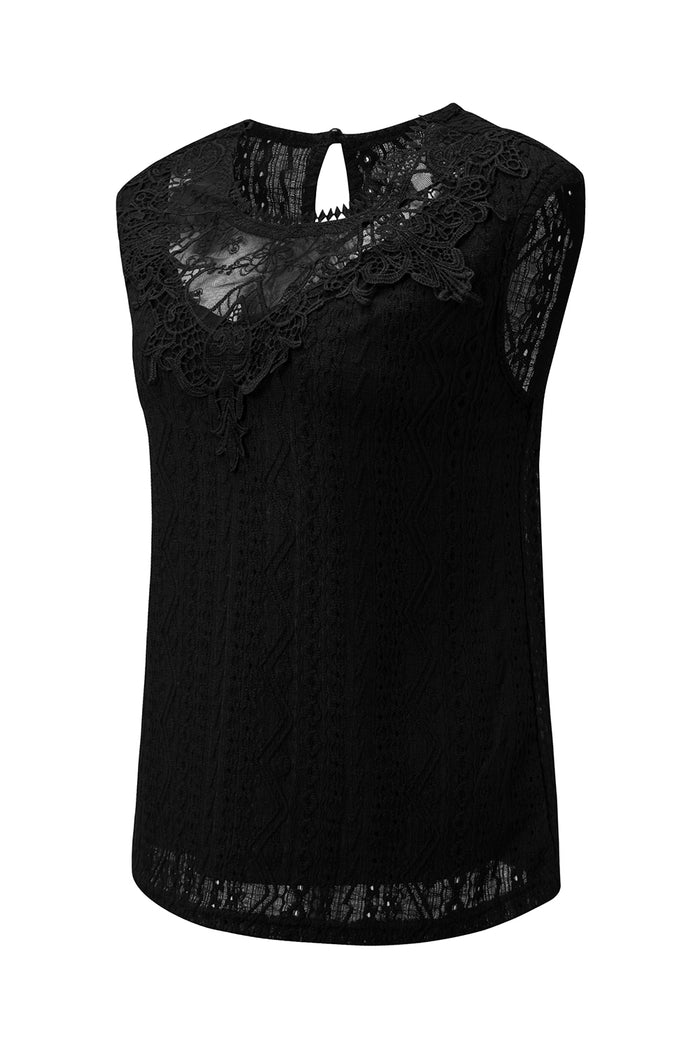 Débardeur noir en dentelle guipure au crochet avec trou de serrure dans le dos-A WOMAN WE LOVE