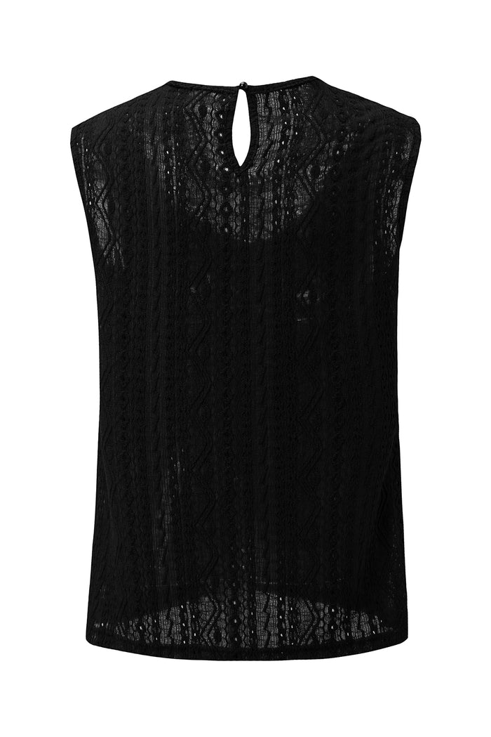 Débardeur noir en dentelle guipure au crochet avec trou de serrure dans le dos-A WOMAN WE LOVE