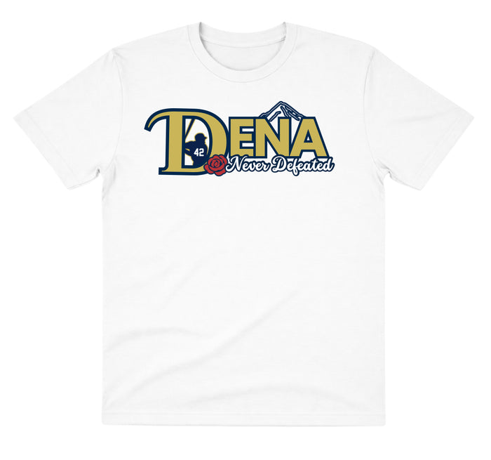Dena White Dry Fit Shirt: Never Defeated