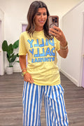 butter yellow with blue dilly dally enthusiast graphic print t shirt