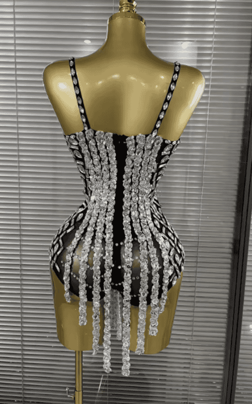 Dinah Sparkly Crystal Sleeveless V Neck Bodycon Bodysuit