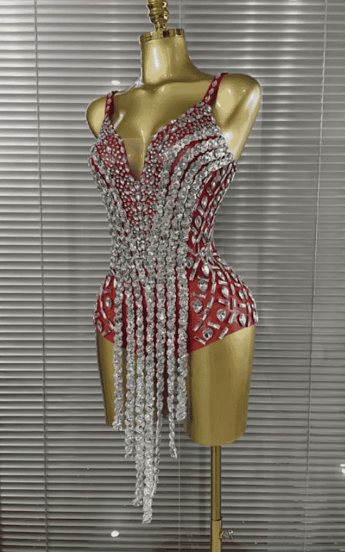 Dinah Sparkly Crystal Sleeveless V Neck Bodycon Bodysuit