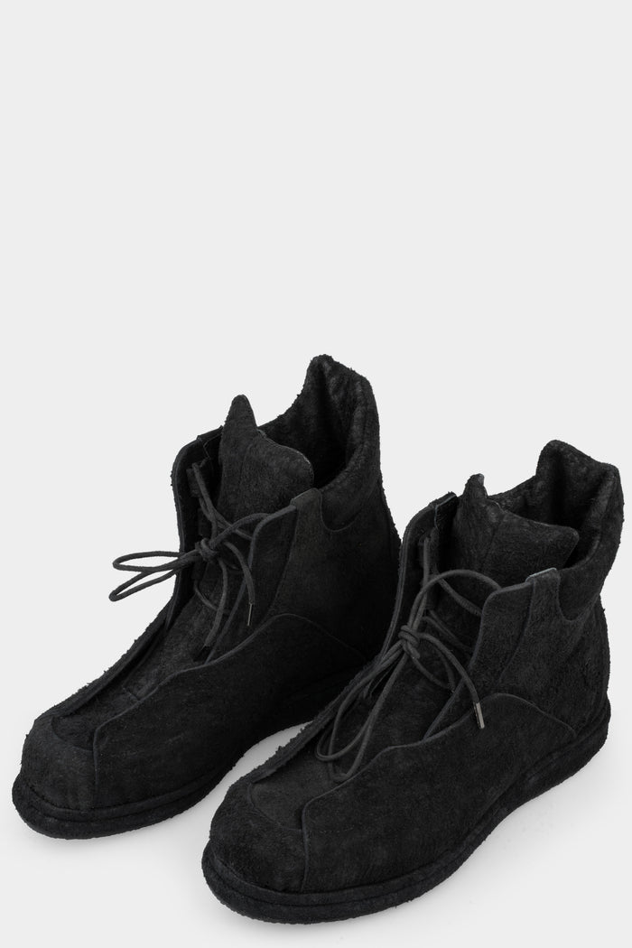 Blackmerle | SS25 - A02 Distressed suede wing boots, Black