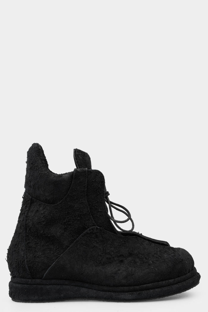 Blackmerle | SS25 - A02 Distressed suede wing boots, Black