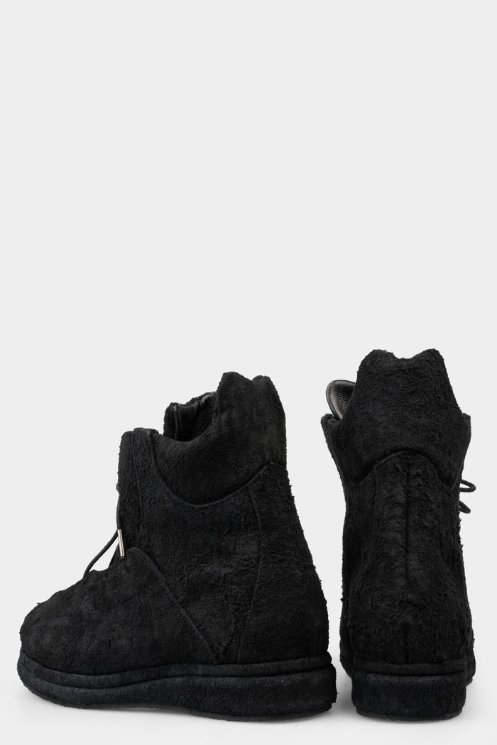 Blackmerle | SS25 - A02 Distressed suede wing boots, Black