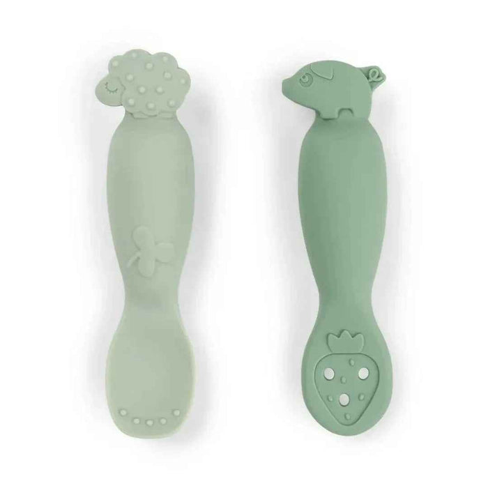 Done by Deer® Set 2 silikonskih žličk Tiny Farm Green Done by Deer