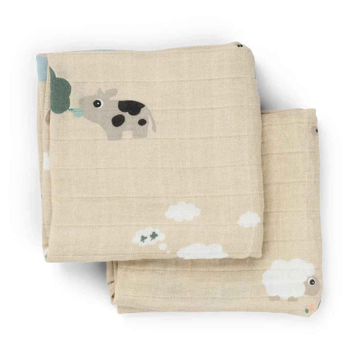 Done by Deer® Komplet tetra pleničk Tiny Farm Sand 70x70 Done by Deer