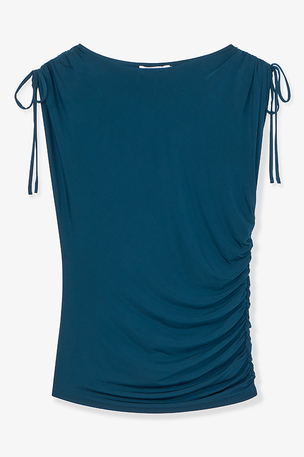 Teal sleeveless top with tie straps on a white background | Exclude | Still