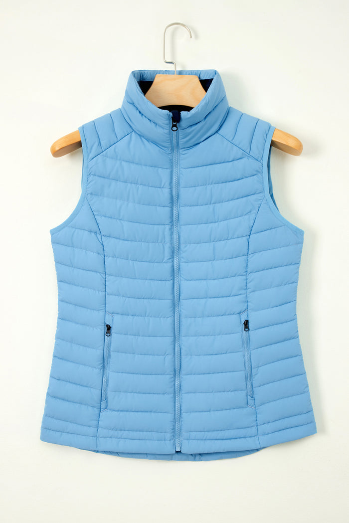 Doudoune zippée matelassée à col en peluche bleu ciel