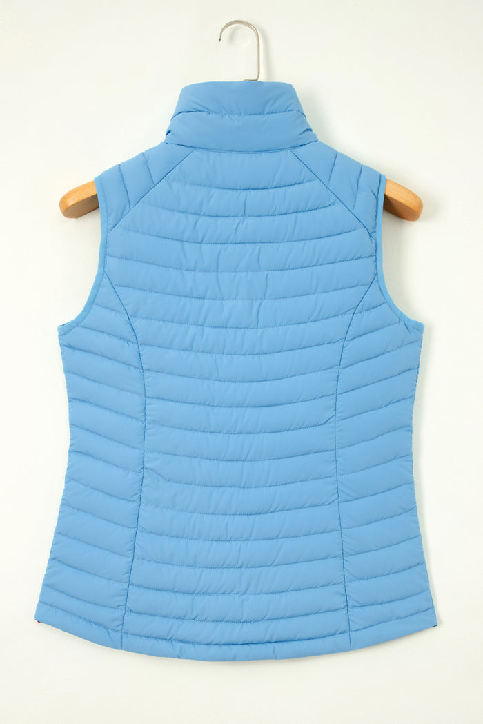 Doudoune zippée matelassée à col en peluche bleu ciel