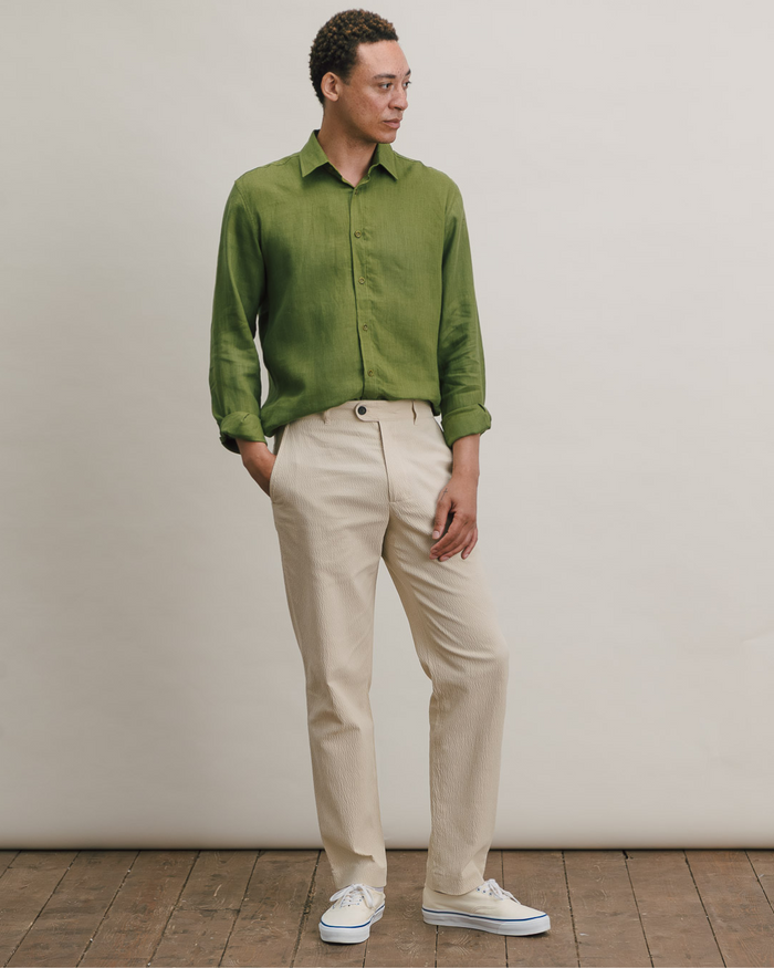 Ecru Seersucker Casual Trousers