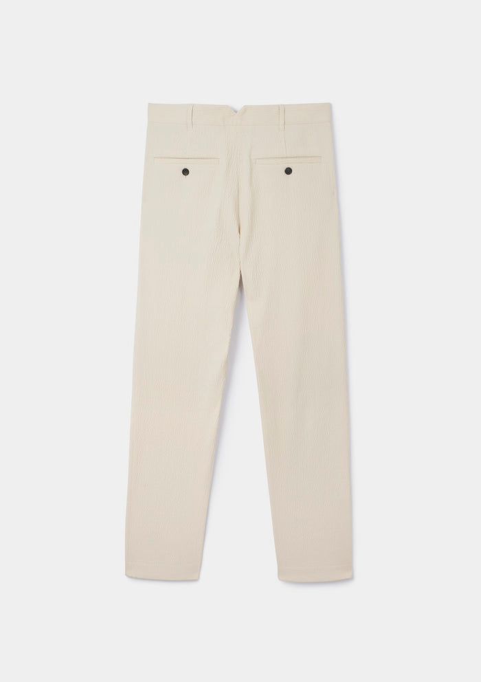 Ecru Seersucker Casual Trousers, Chinos - SIRPLUS
