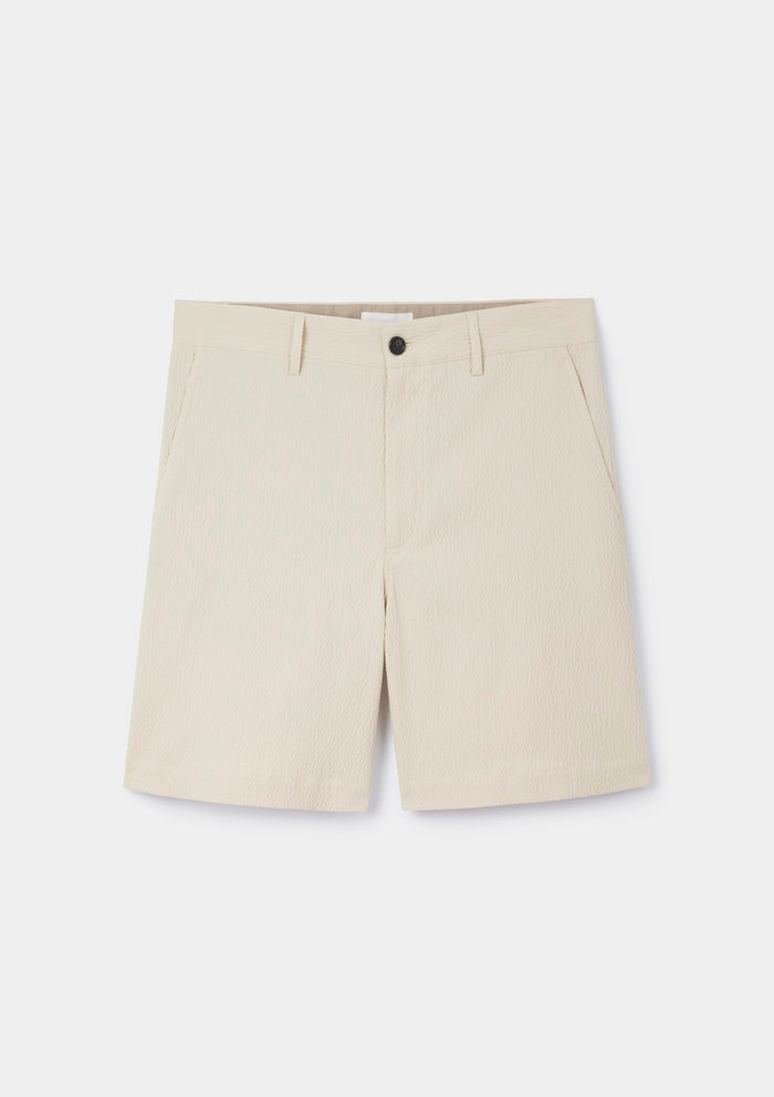Ecru Seersucker Relaxed Shorts, Shorts - SIRPLUS