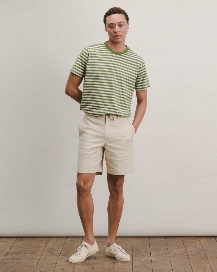 Ecru Seersucker Relaxed Shorts