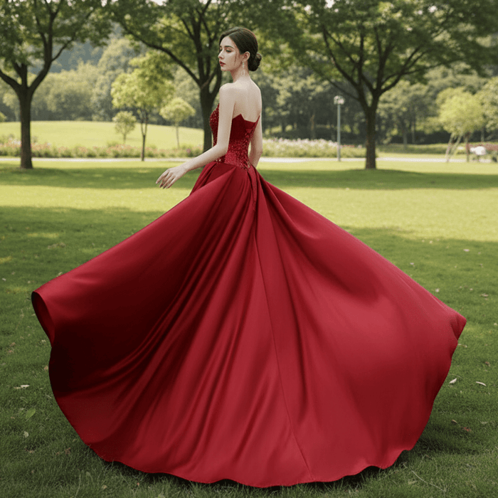 Elegant Wine Red Evening Dress Leg Split Sequins Formal Prom Dress - Rosymae