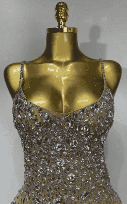 Elle rhinestone mesh see through bodycon dress for women. Sexy luxury outfit for birthdays, cocktail parties, club nights, and stage wear.