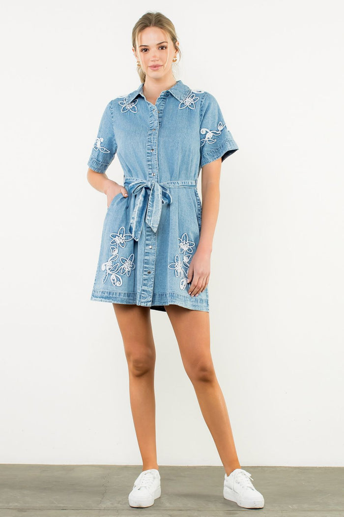 lightweight denim belted dress
