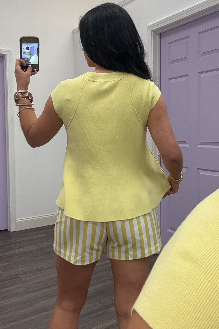 solid spring yellow capped sleeve knit top