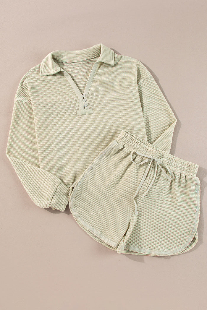 Ensemble 2 pièces haut et short boutonné texturé à manches longues parchemin-A WOMAN WE LOVE