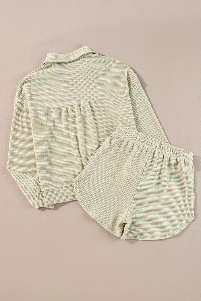 Ensemble 2 pièces haut et short boutonné texturé à manches longues parchemin-A WOMAN WE LOVE