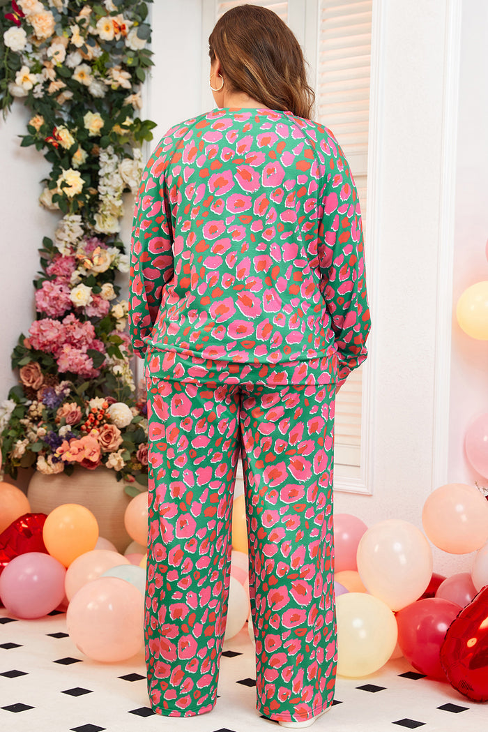 Ensemble de salon imprimé vert à manches longues et pantalon de grande taille-A WOMAN WE LOVE