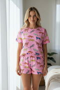 Ensemble de shorts deux pièces taille haute à manches courtes et imprimé floral rose