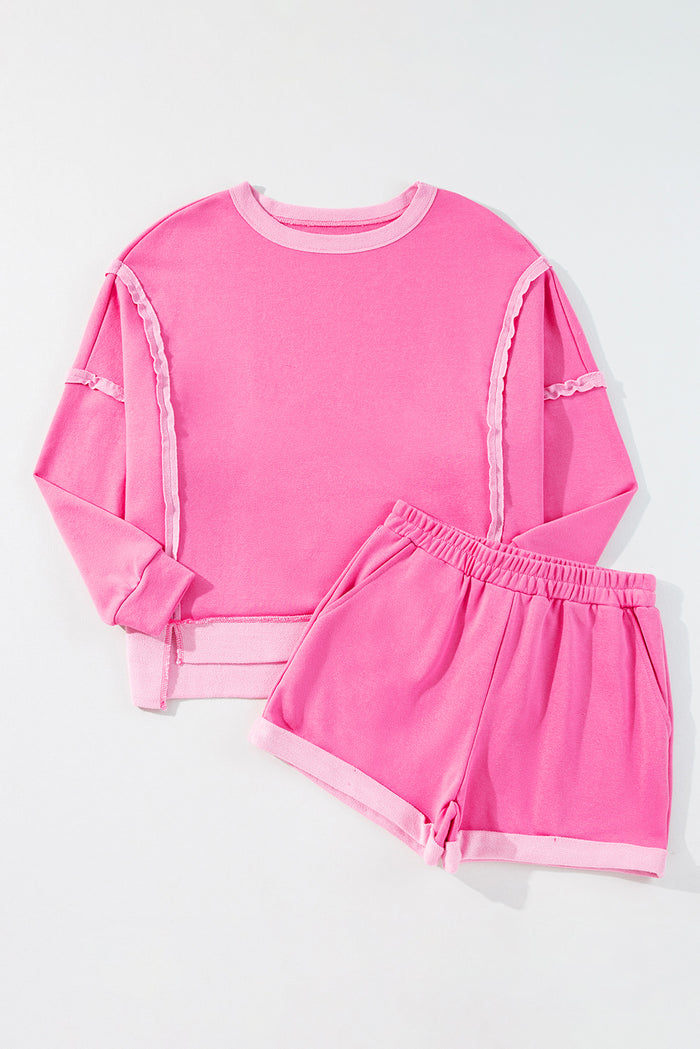 Ensemble haut et short à manches longues et short patchwork rose Sachet-A WOMAN WE LOVE