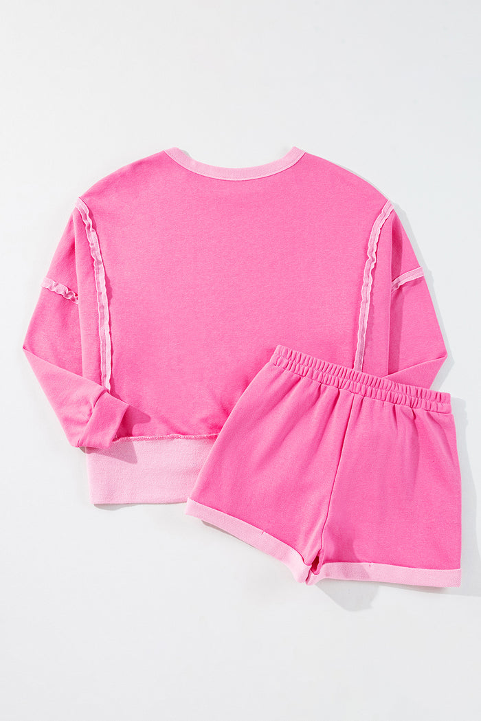 Ensemble haut et short à manches longues et short patchwork rose Sachet-A WOMAN WE LOVE