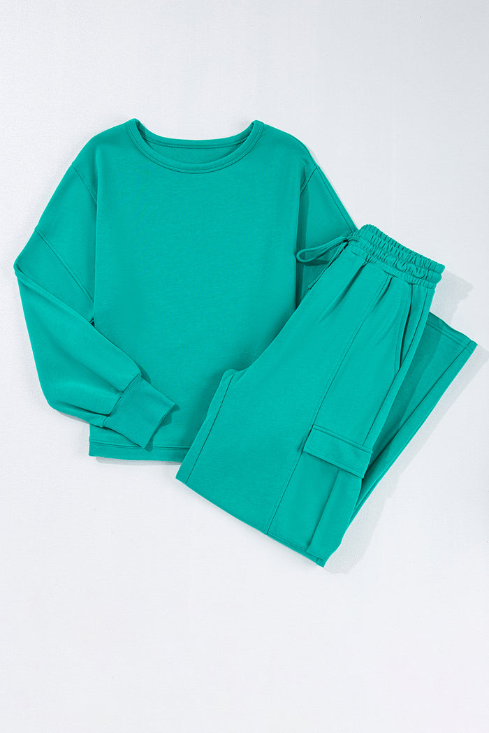 Ensemble haut pull et pantalon cargo de couleur unie-A WOMAN WE LOVE