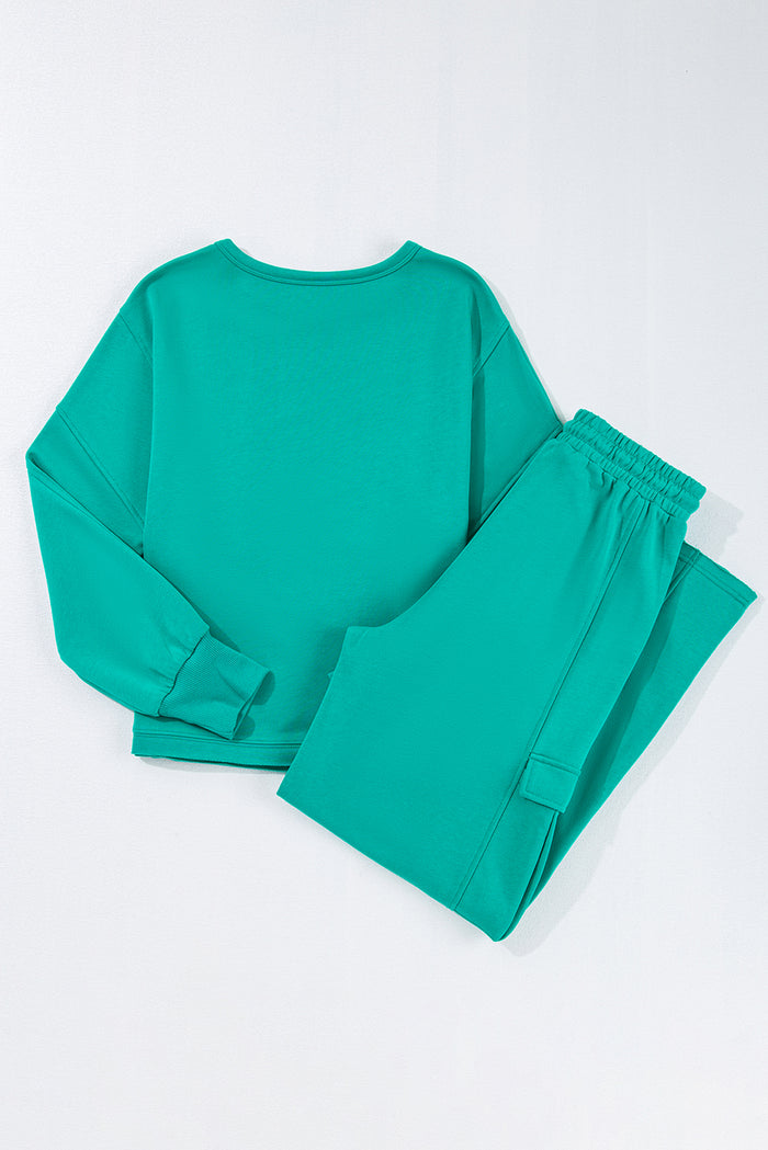 Ensemble haut pull et pantalon cargo de couleur unie-A WOMAN WE LOVE