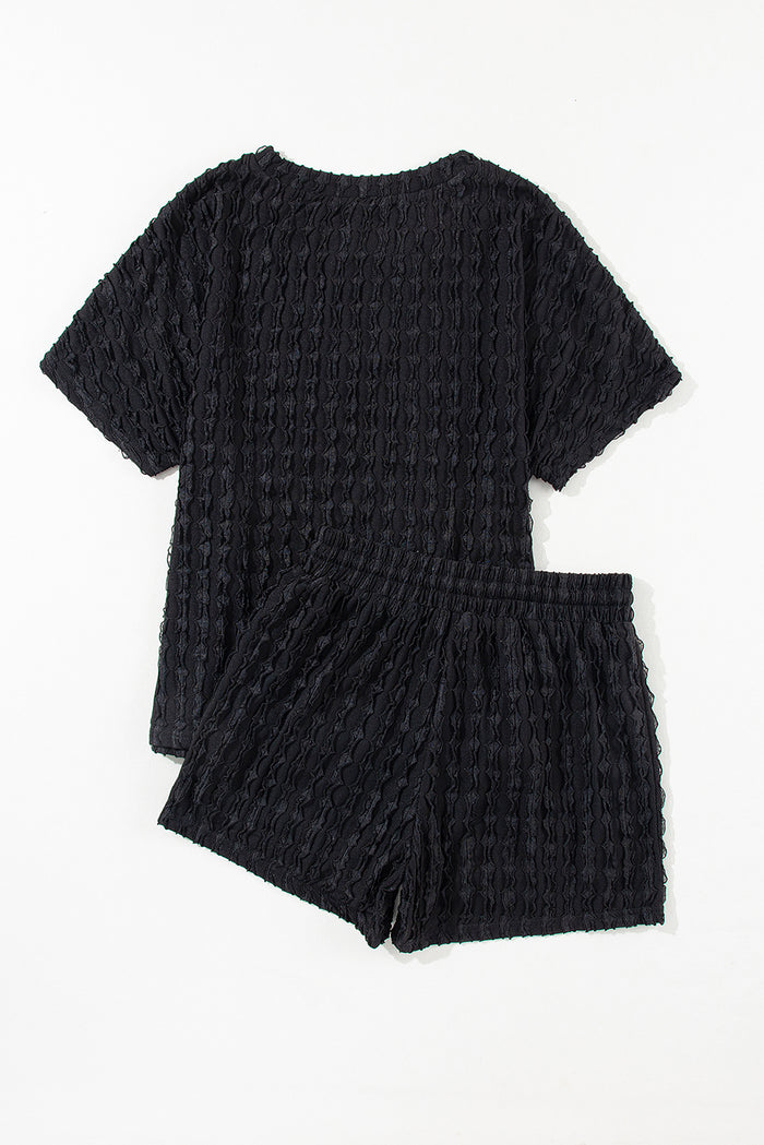 Ensemble haut texturé noir à manches courtes et short à cordon de serrage-A WOMAN WE LOVE