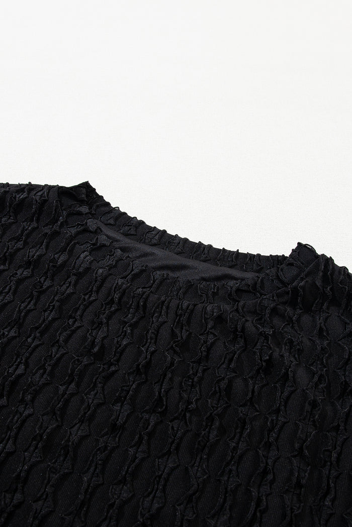 Ensemble haut texturé noir à manches courtes et short à cordon de serrage-A WOMAN WE LOVE