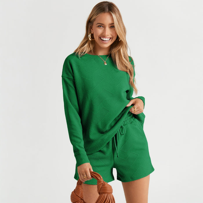 Ensemble haut texturé vert à manches longues et short à cordon de serrage