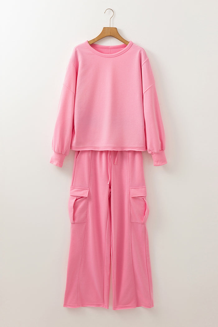 Ensemble pull-over patchwork de couleur unie rose Sachet et pantalon cargo-A WOMAN WE LOVE