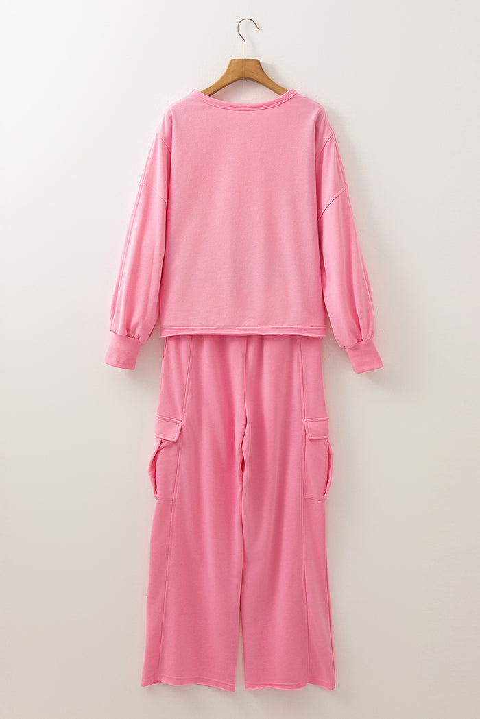 Ensemble pull-over patchwork de couleur unie rose Sachet et pantalon cargo-A WOMAN WE LOVE