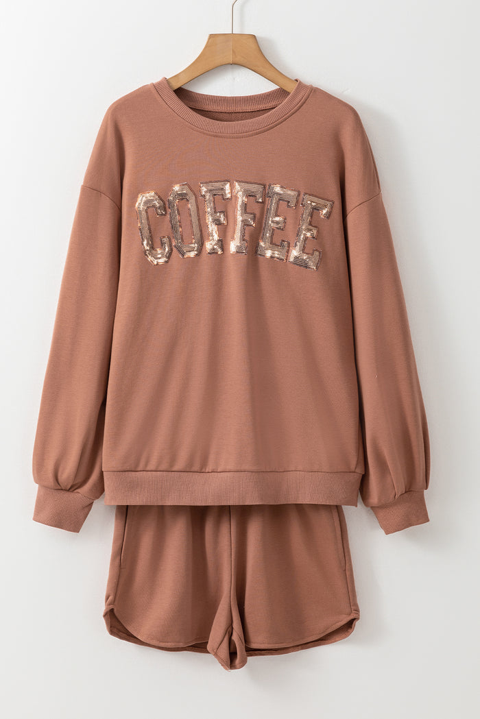 Ensemble sweat-shirt ample et short à paillettes jaune paille COFFEE-A WOMAN WE LOVE