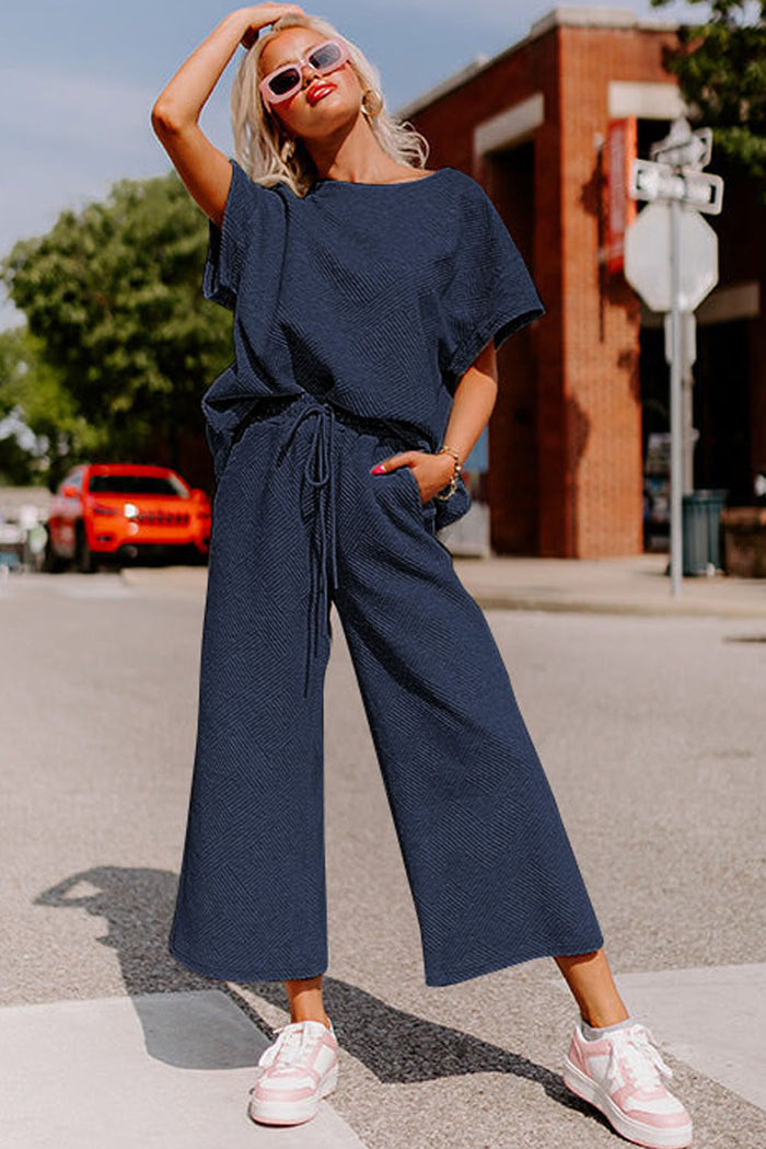 Ensemble t-shirt coupe ample texturé bleu marine *-A WOMAN WE LOVE