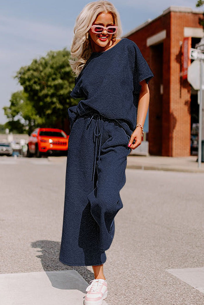 Ensemble t-shirt coupe ample texturé bleu marine *-A WOMAN WE LOVE