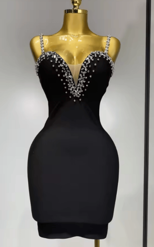 Erin Sexy Sling V Neck Black Bodycon Bandage Mini Dress