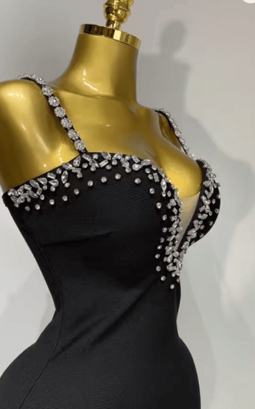 Erin Sexy Sling V Neck Black Bodycon Bandage Mini Dress