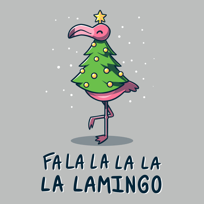 Premium Cotton T-shirt_TeeTurtle Fa La La Lamingo silver gray t-shirt featuring a flamingo dressed up as a Christmas tree