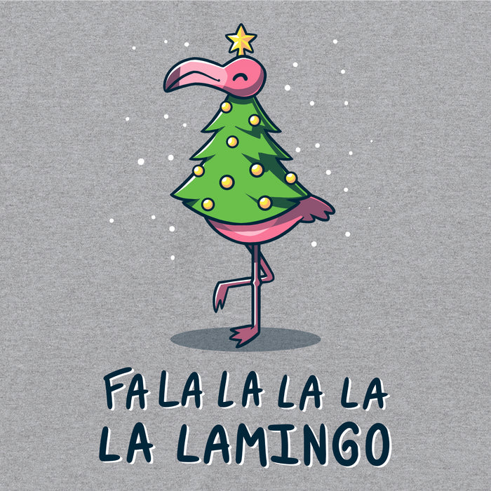 Classic Cotton T-shirt_TeeTurtle Fa La La Lamingo heather gray t-shirt featuring a flamingo dressed up as a Christmas tree
